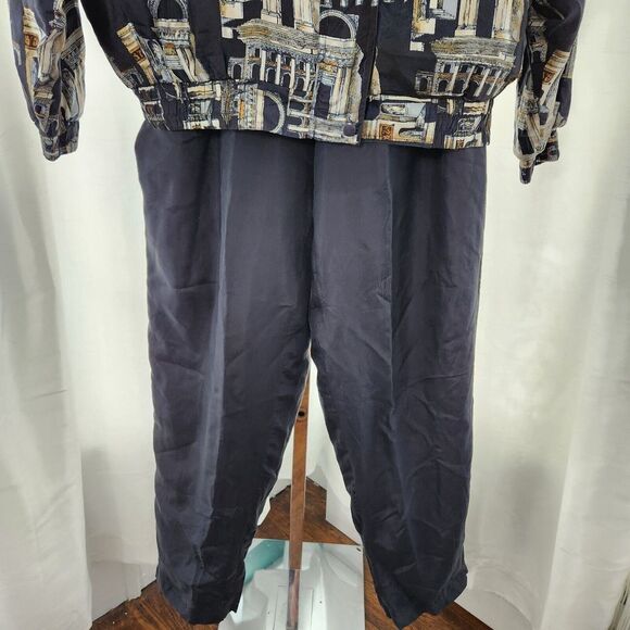 VINTAGE Details Sportswear 100% Silk Jacket Bomber Windbreaker Pant Set L Womens - Picture 5 of 16